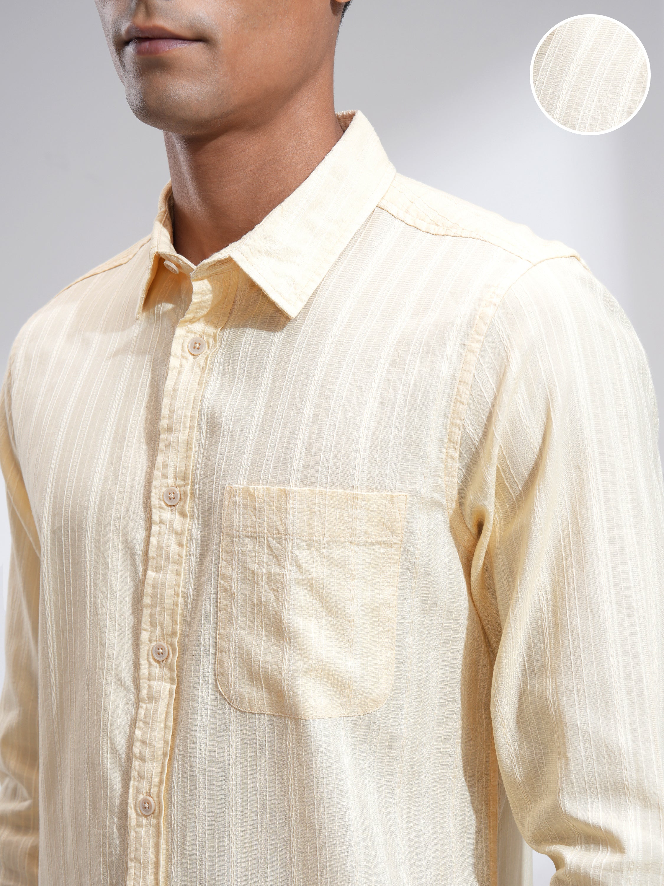 Highlander Men Cream Striped Slim Fit Casual Shirt - Cream - Image 5