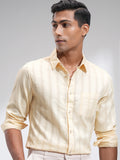 Highlander Men Cream Striped Slim Fit Casual Shirt - Cream - Image 1