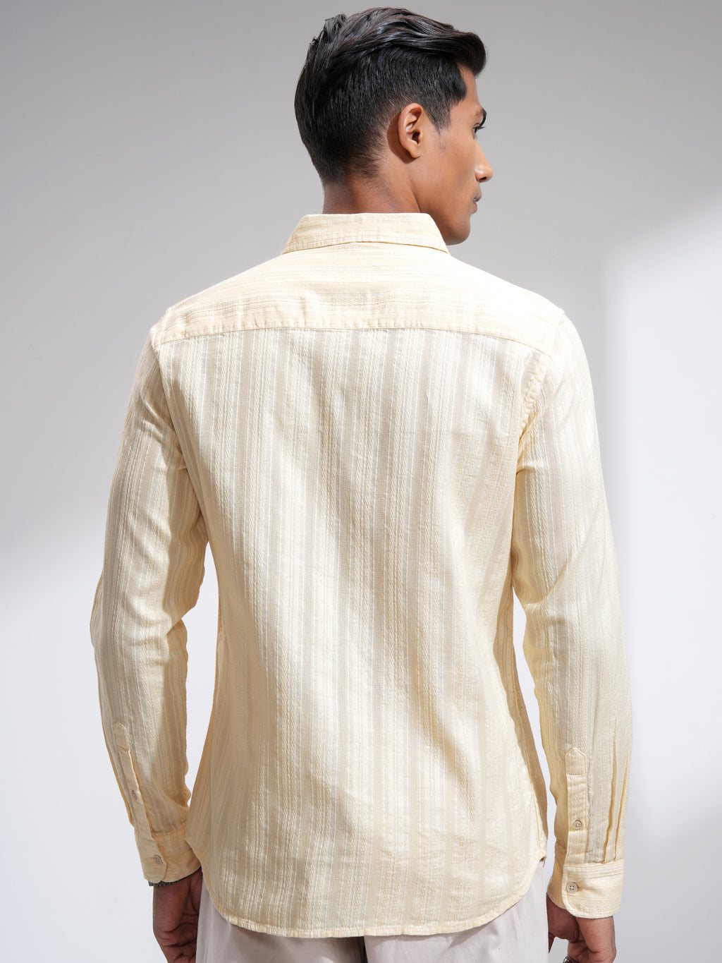 Highlander Men Cream Striped Slim Fit Casual Shirt - Cream - Image 3