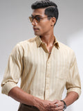 Highlander Men Beige Striped Slim Fit Casual Shirt - Beige - Image 1
