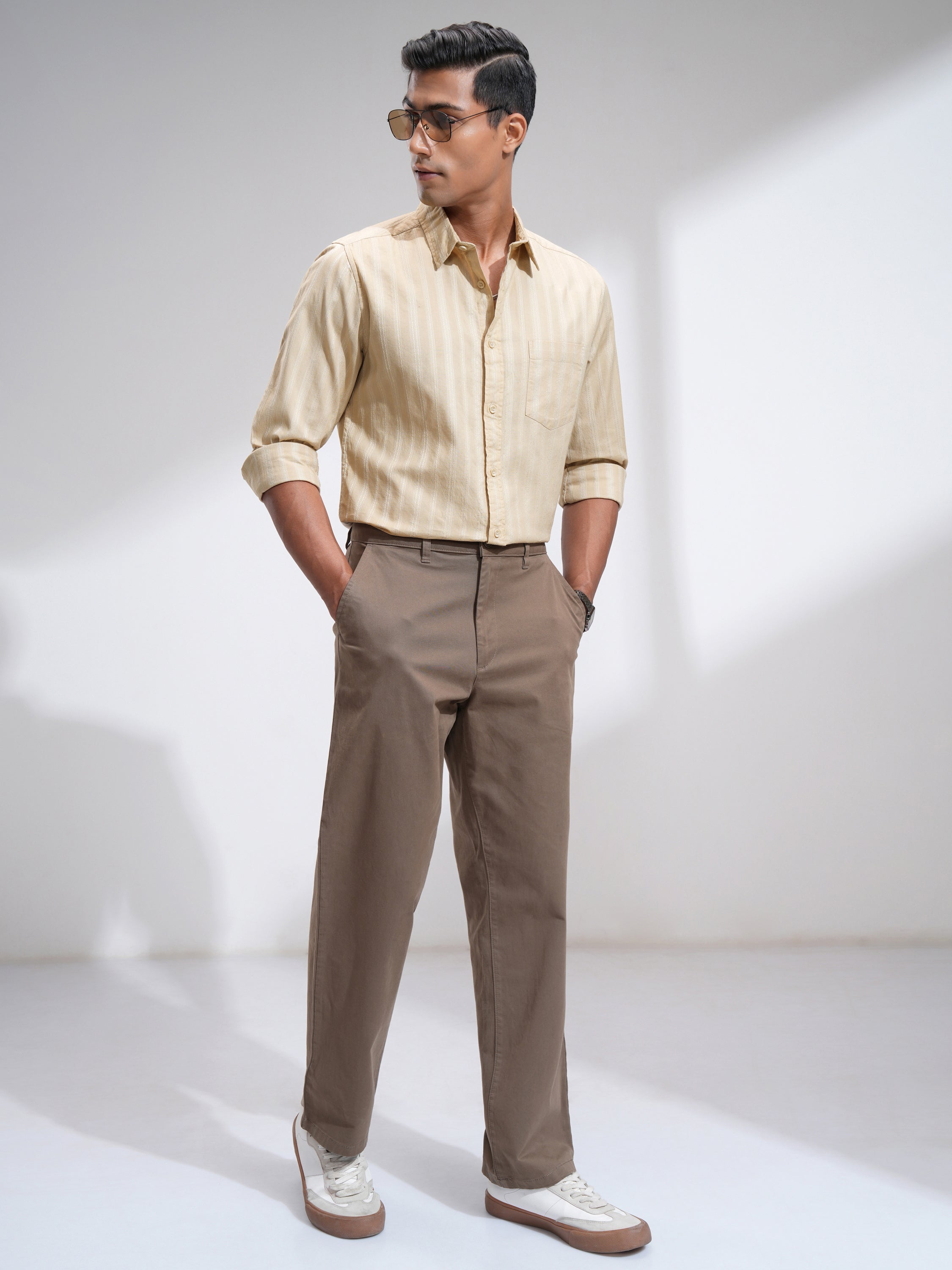 Highlander Men Beige Striped Slim Fit Casual Shirt - Beige - Image 2