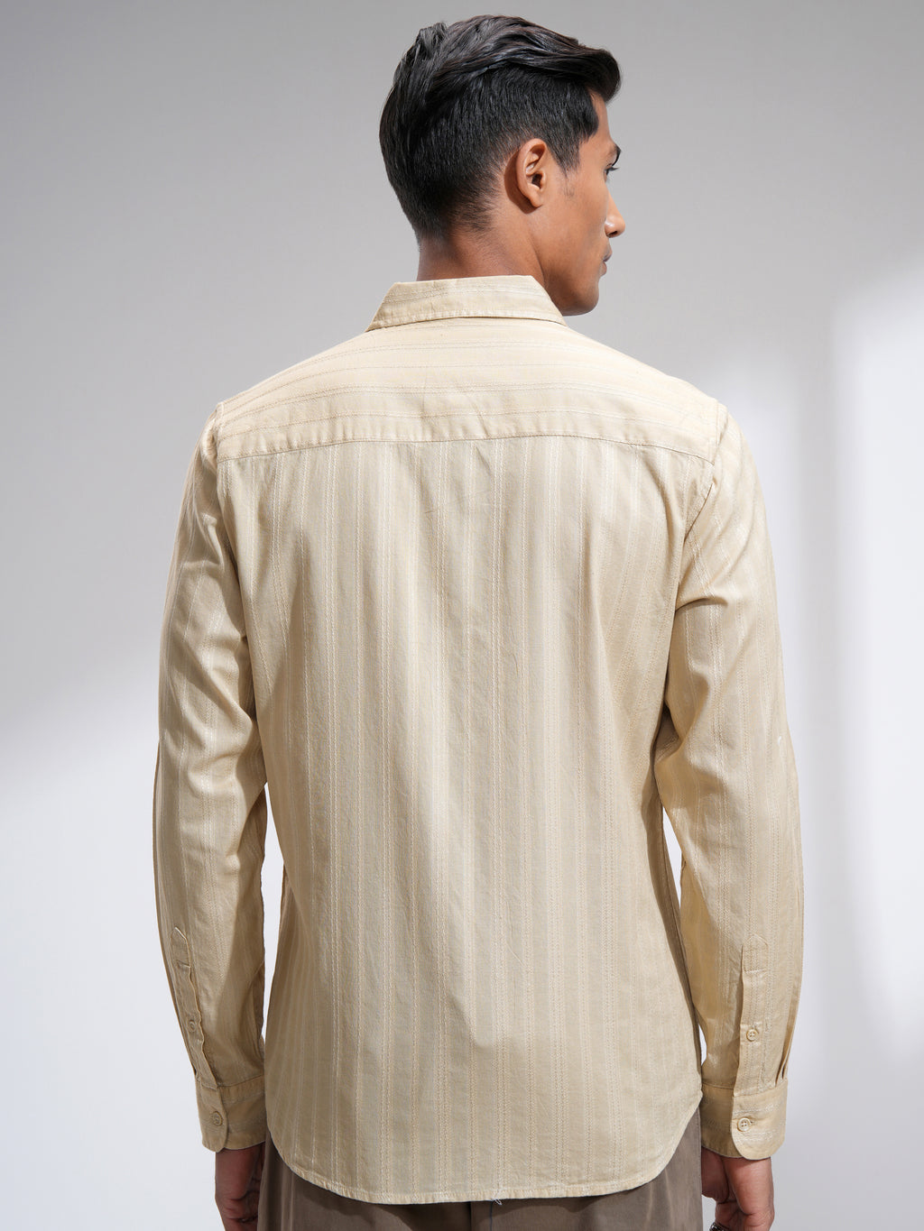 Highlander Men Beige Striped Slim Fit Casual Shirt - Beige - Image 3