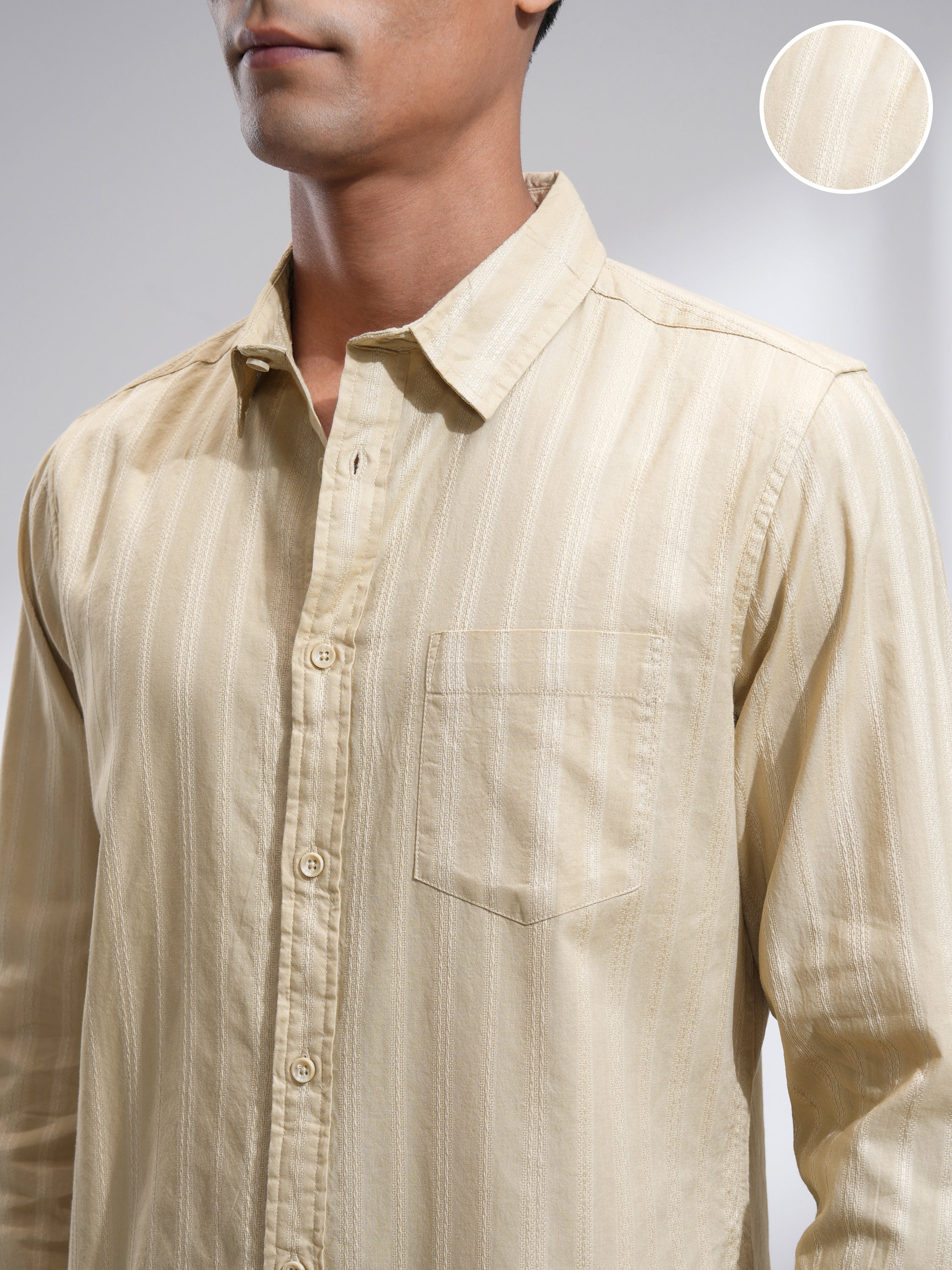 Highlander Men Beige Striped Slim Fit Casual Shirt - Beige - Image 5
