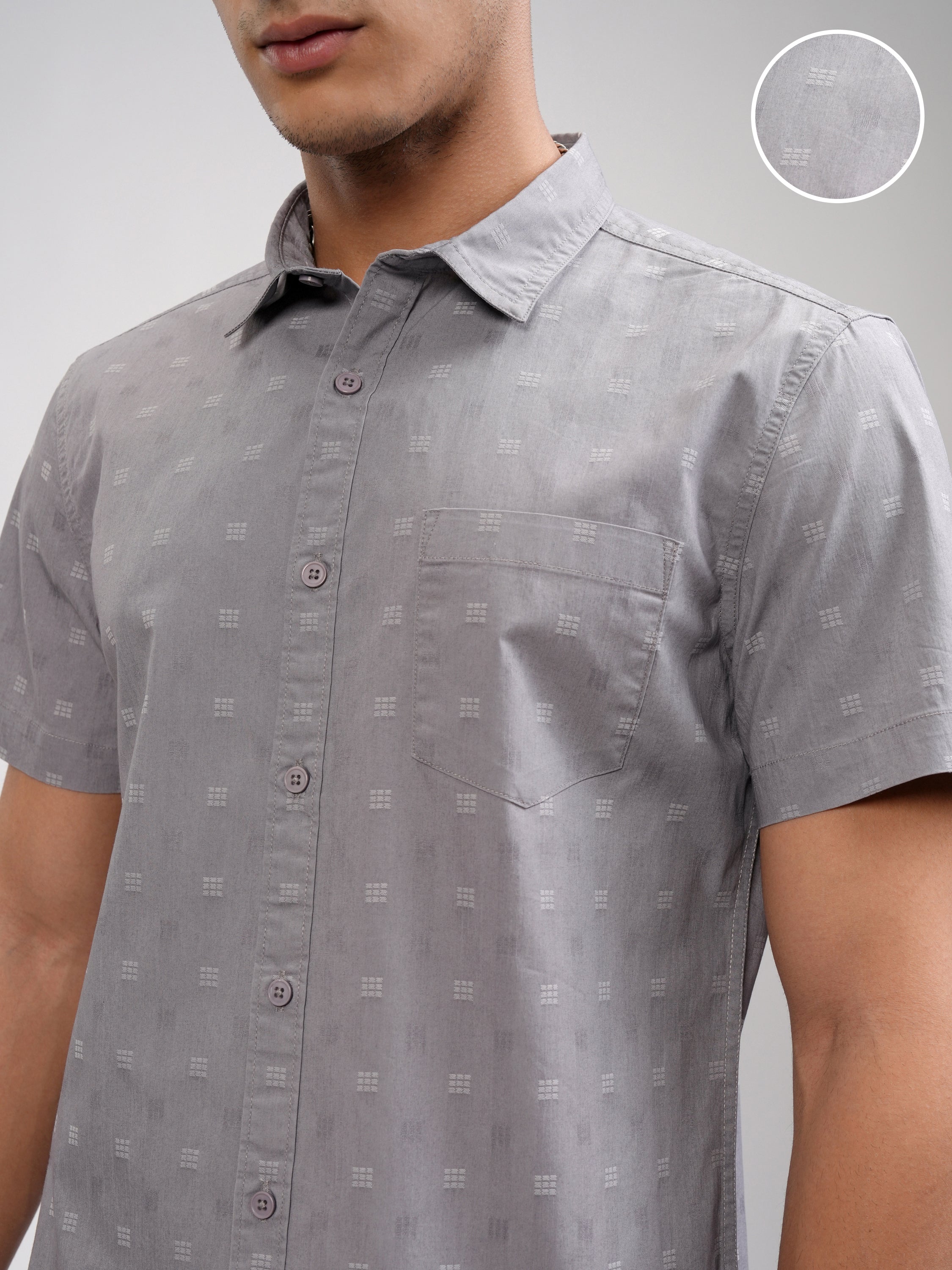 Highlander Men Grey Solid Slim Fit Casual Shirt - Grey - Image 5