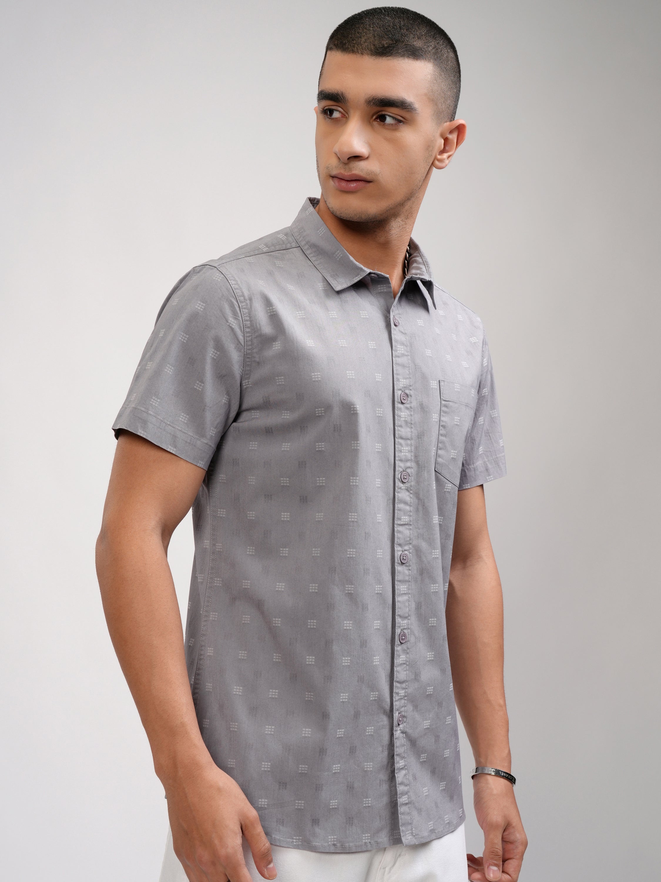 Highlander Men Grey Solid Slim Fit Casual Shirt - Grey - Image 6