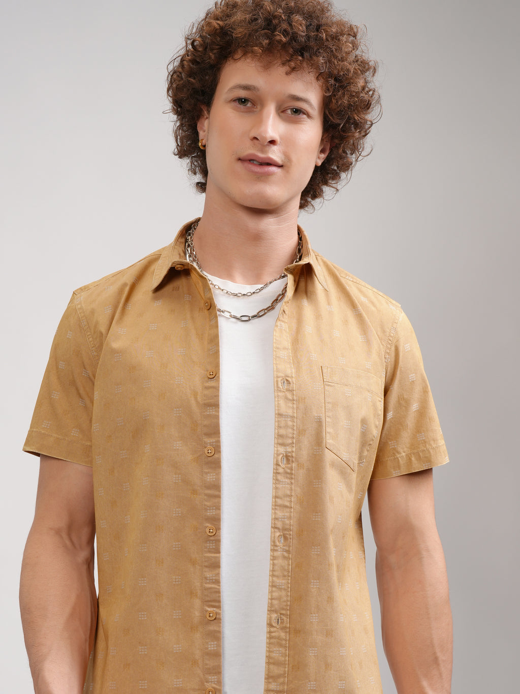 Highlander Men Mustard Printed Slim Fit Casual Shirt - Mustard - Image 1