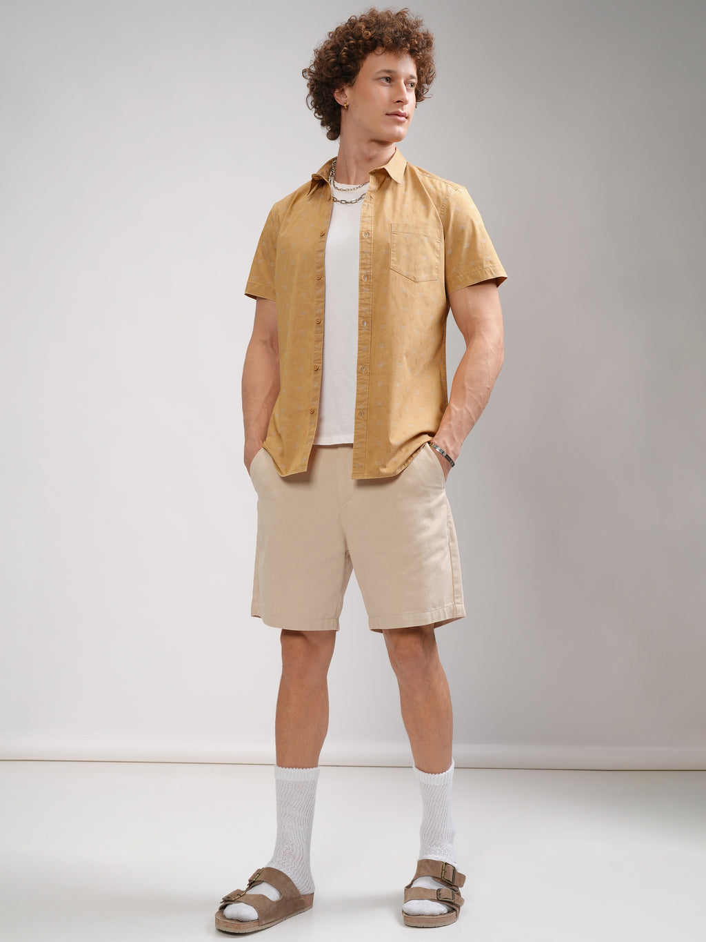 Highlander Men Mustard Printed Slim Fit Casual Shirt - Mustard - Image 2