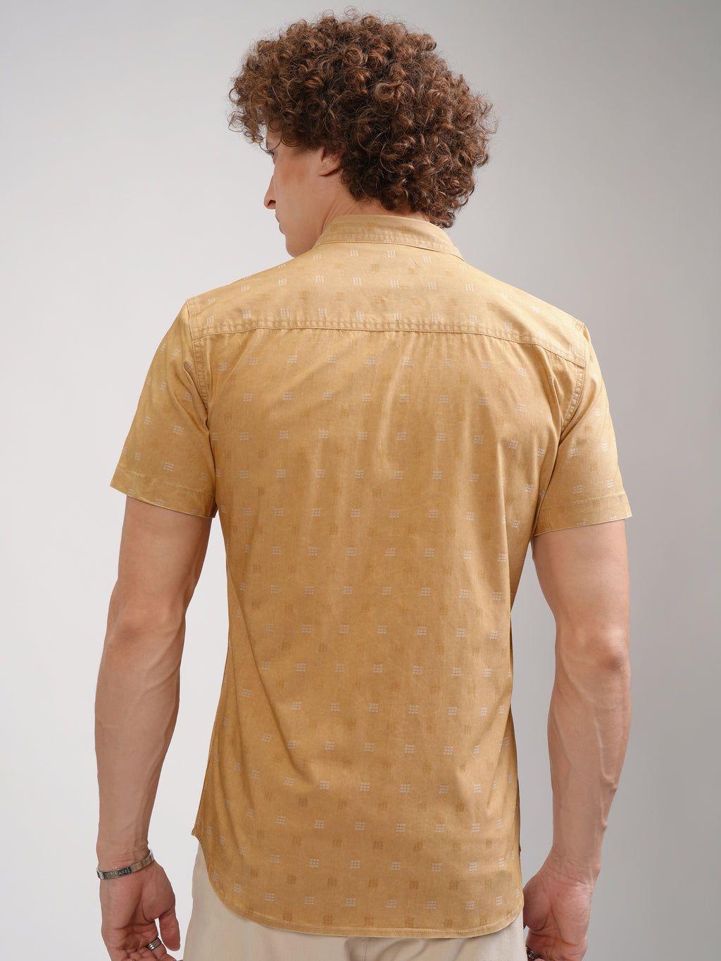 Highlander Men Mustard Printed Slim Fit Casual Shirt - Mustard - Image 3
