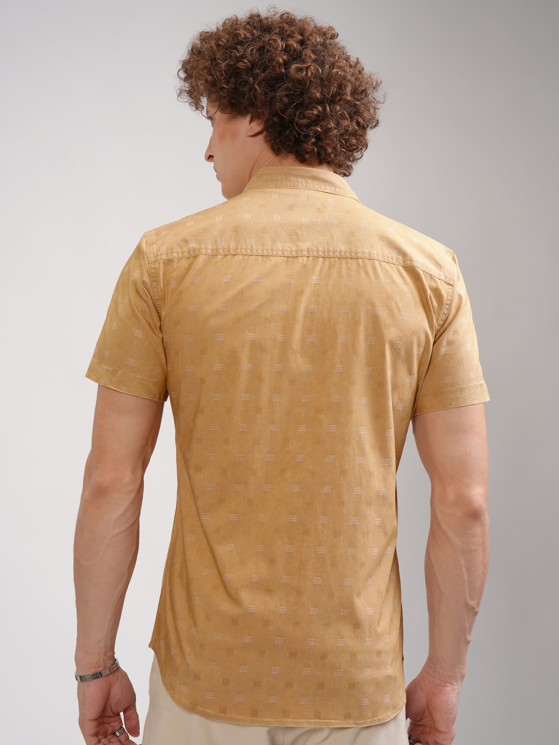 Highlander Men Mustard Printed Slim Fit Casual Shirt - Mustard - Image 3