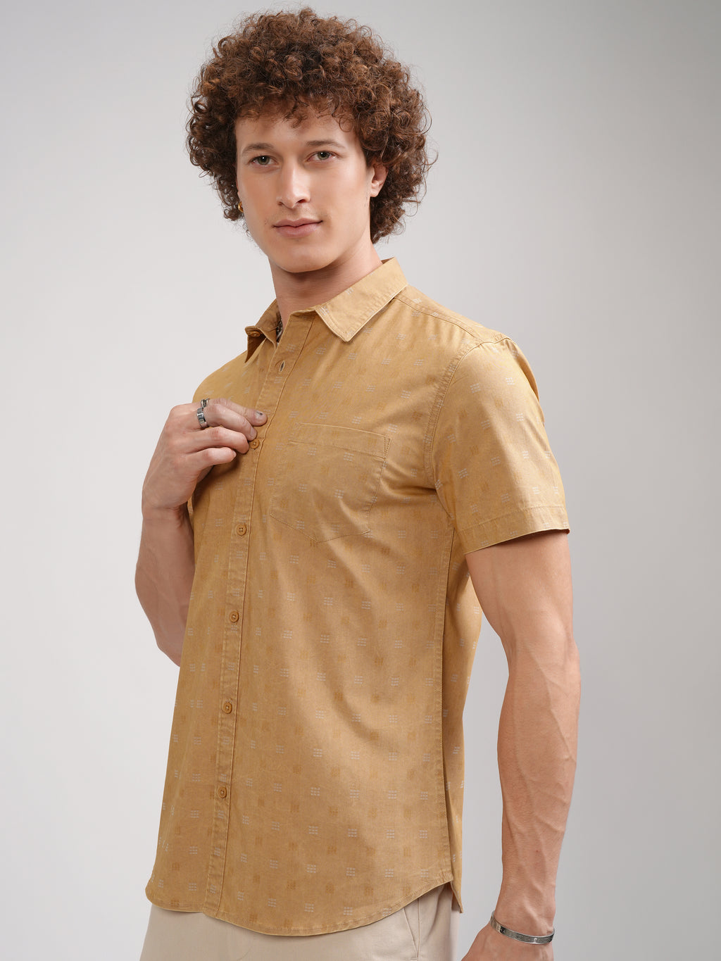 Highlander Men Mustard Printed Slim Fit Casual Shirt - Mustard - Image 4