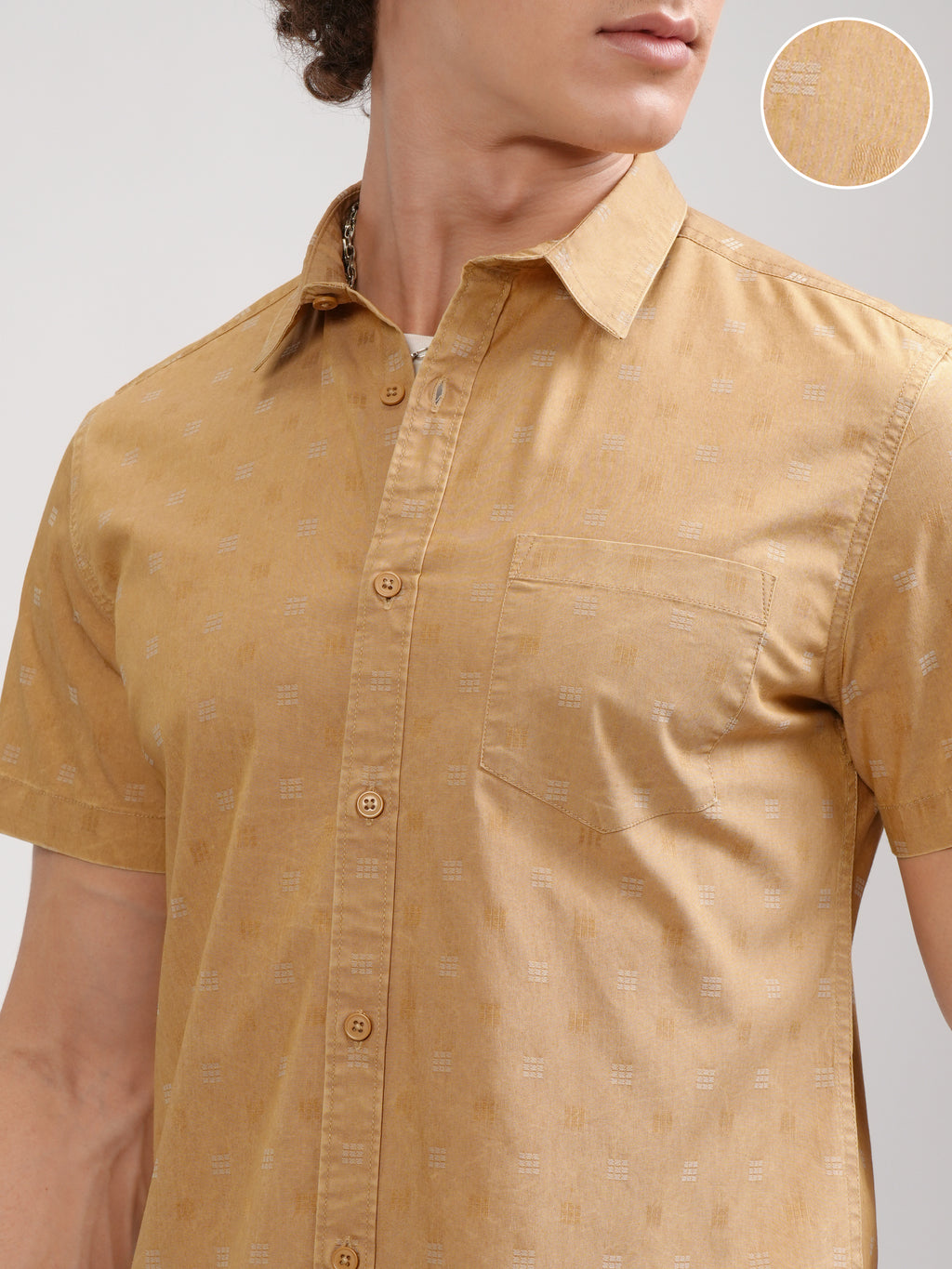 Highlander Men Mustard Printed Slim Fit Casual Shirt - Mustard - Image 5