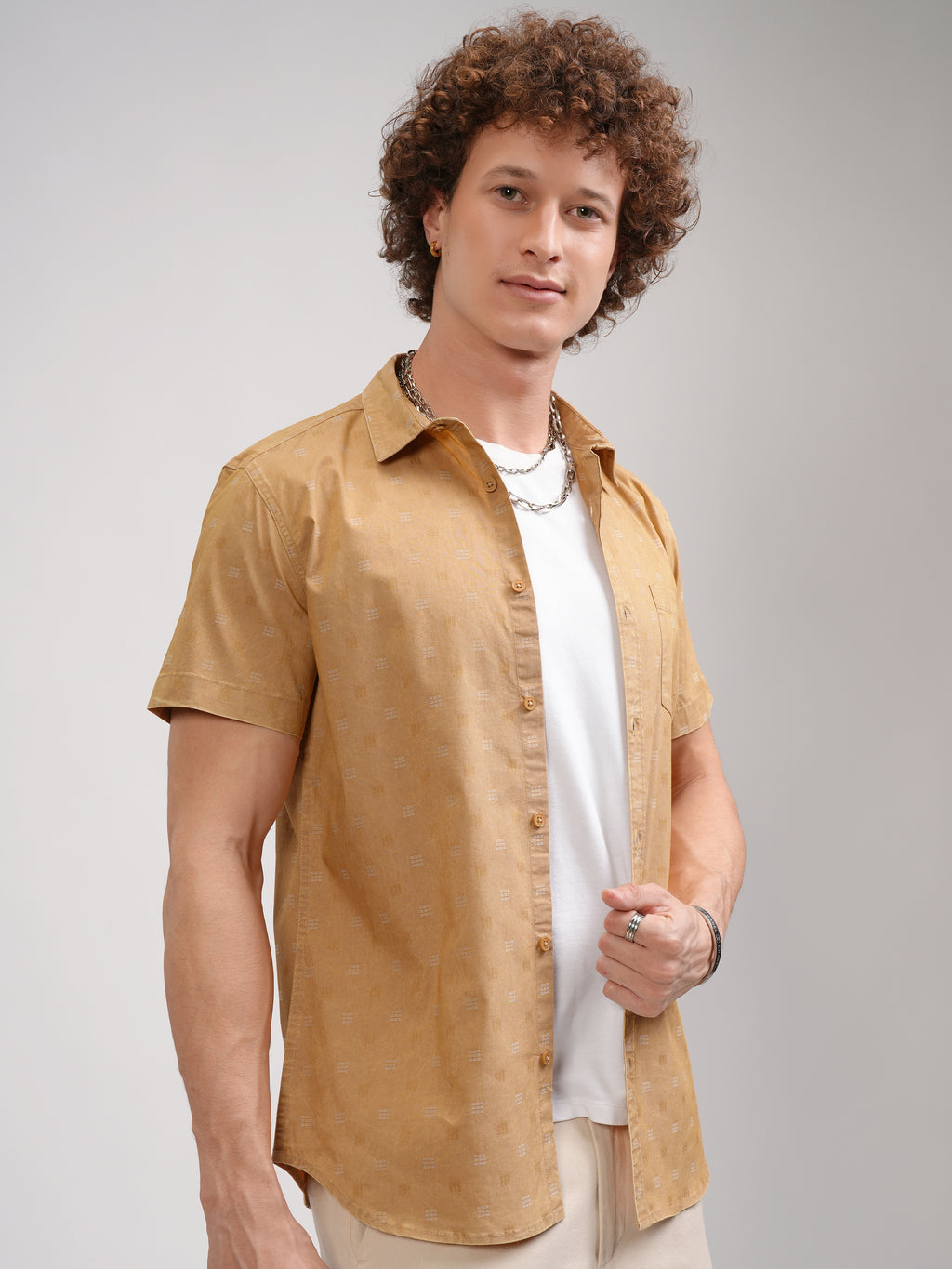Highlander Men Mustard Printed Slim Fit Casual Shirt - Mustard - Image 6