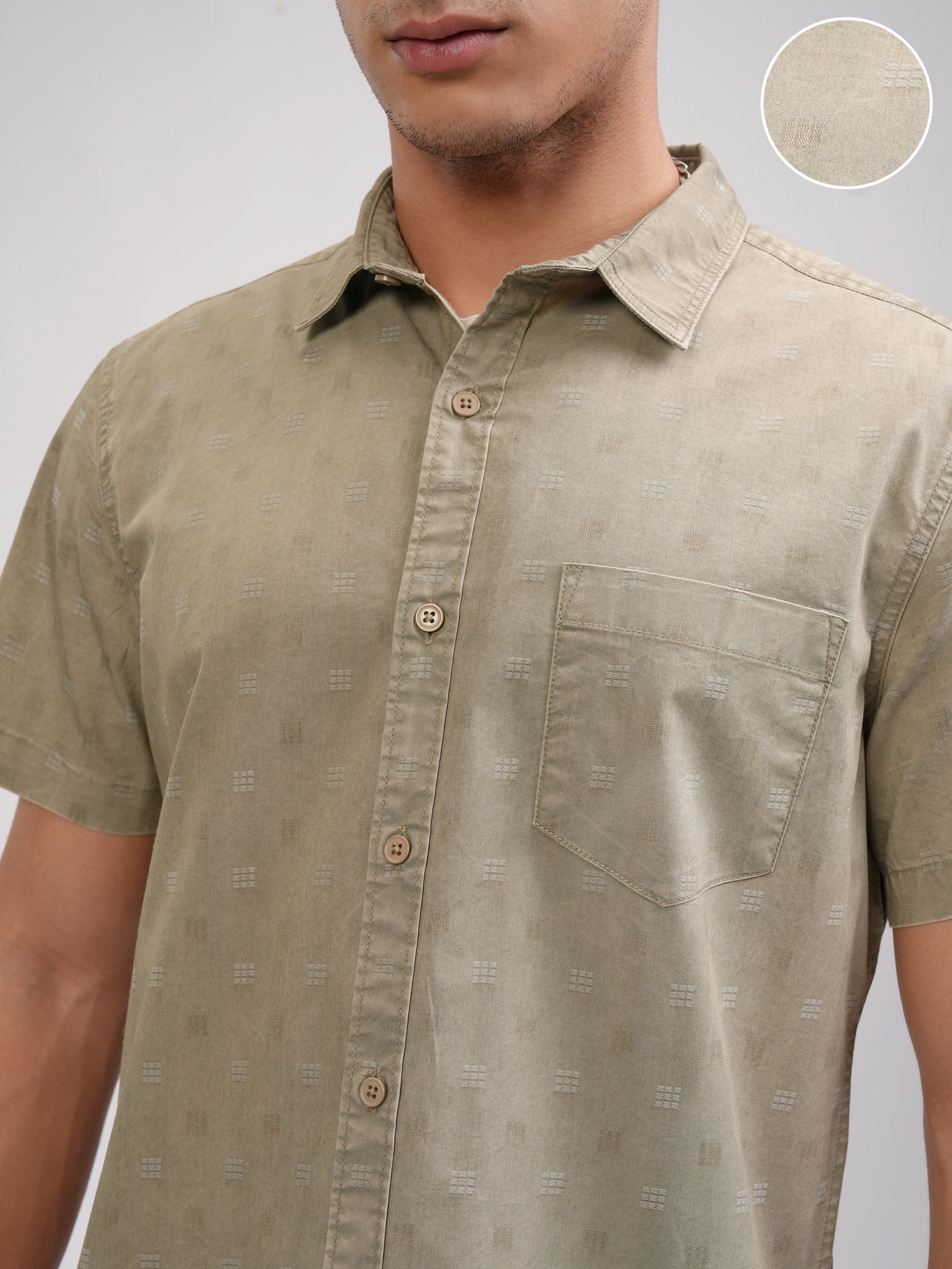 Highlander Men Olive Solid Slim Fit Casual Shirt - Olive - Image 5