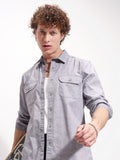 Highlander Men Blue Self Design Oversized Fit Casual Shirt - Blue - Image 1