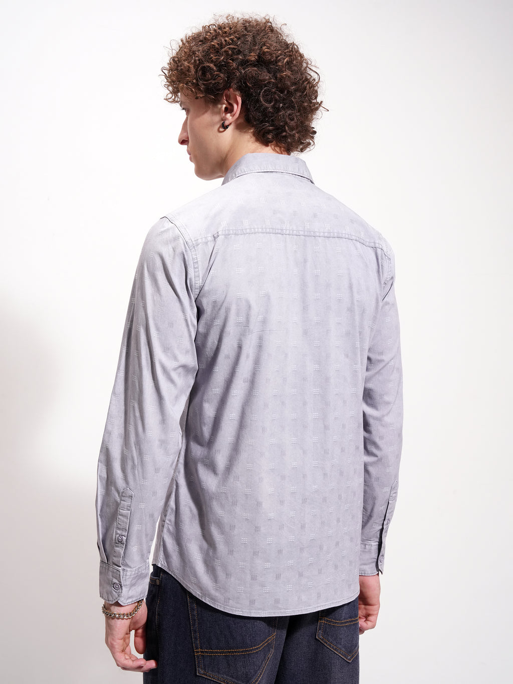 Highlander Men Blue Self Design Oversized Fit Casual Shirt - Blue - Image 3