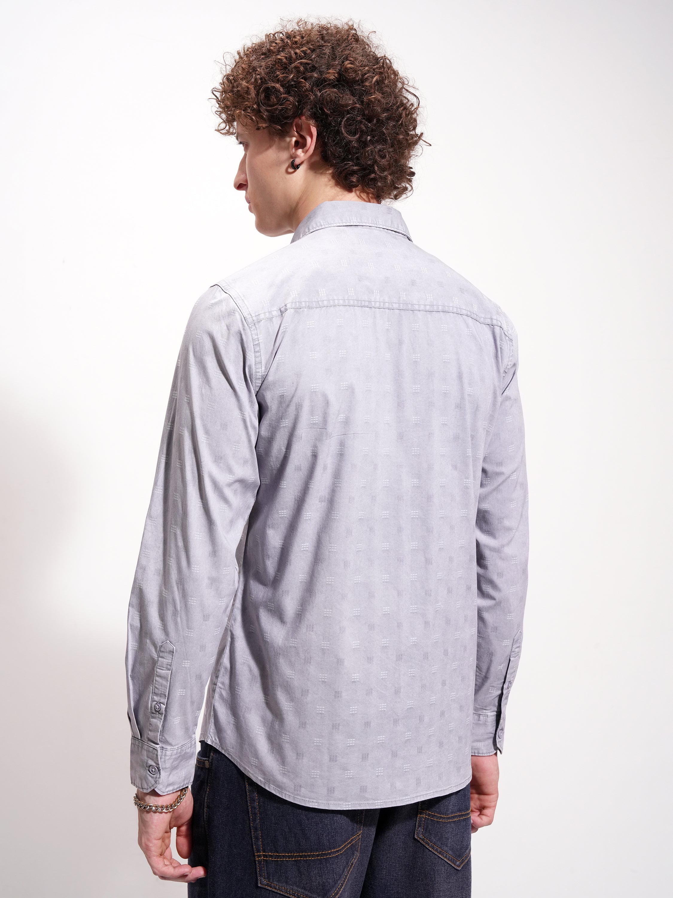 Highlander Men Blue Self Design Oversized Fit Casual Shirt - Blue - Image 3