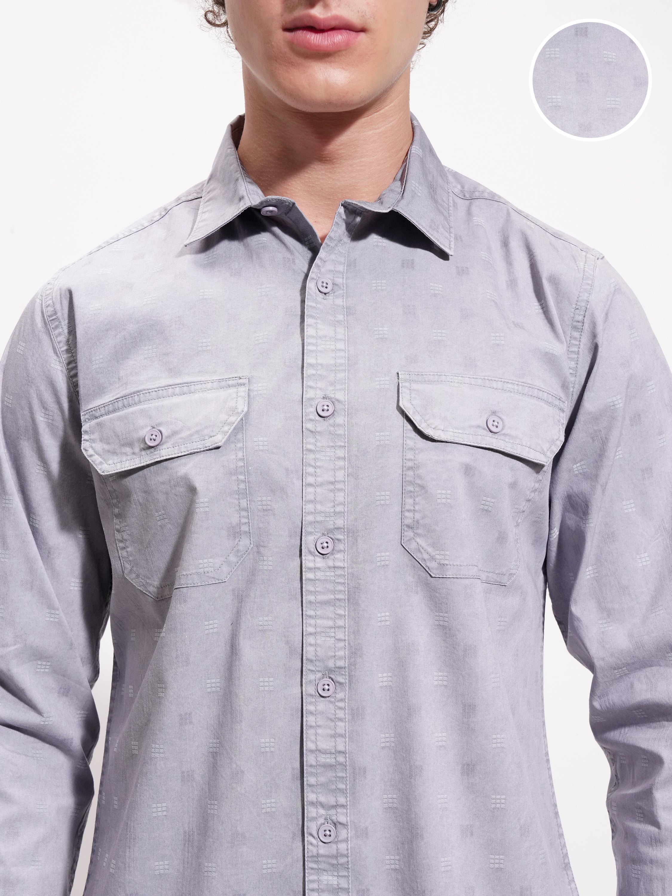 Highlander Men Blue Self Design Oversized Fit Casual Shirt - Blue - Image 5