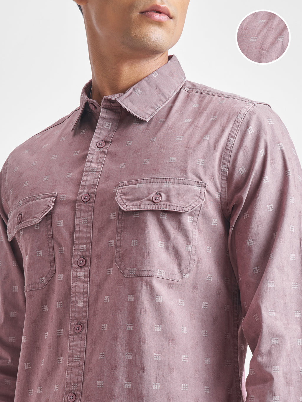 Highlander Men Mauve Self Design Slim Fit Casual Shirt - Mauve - Image 5