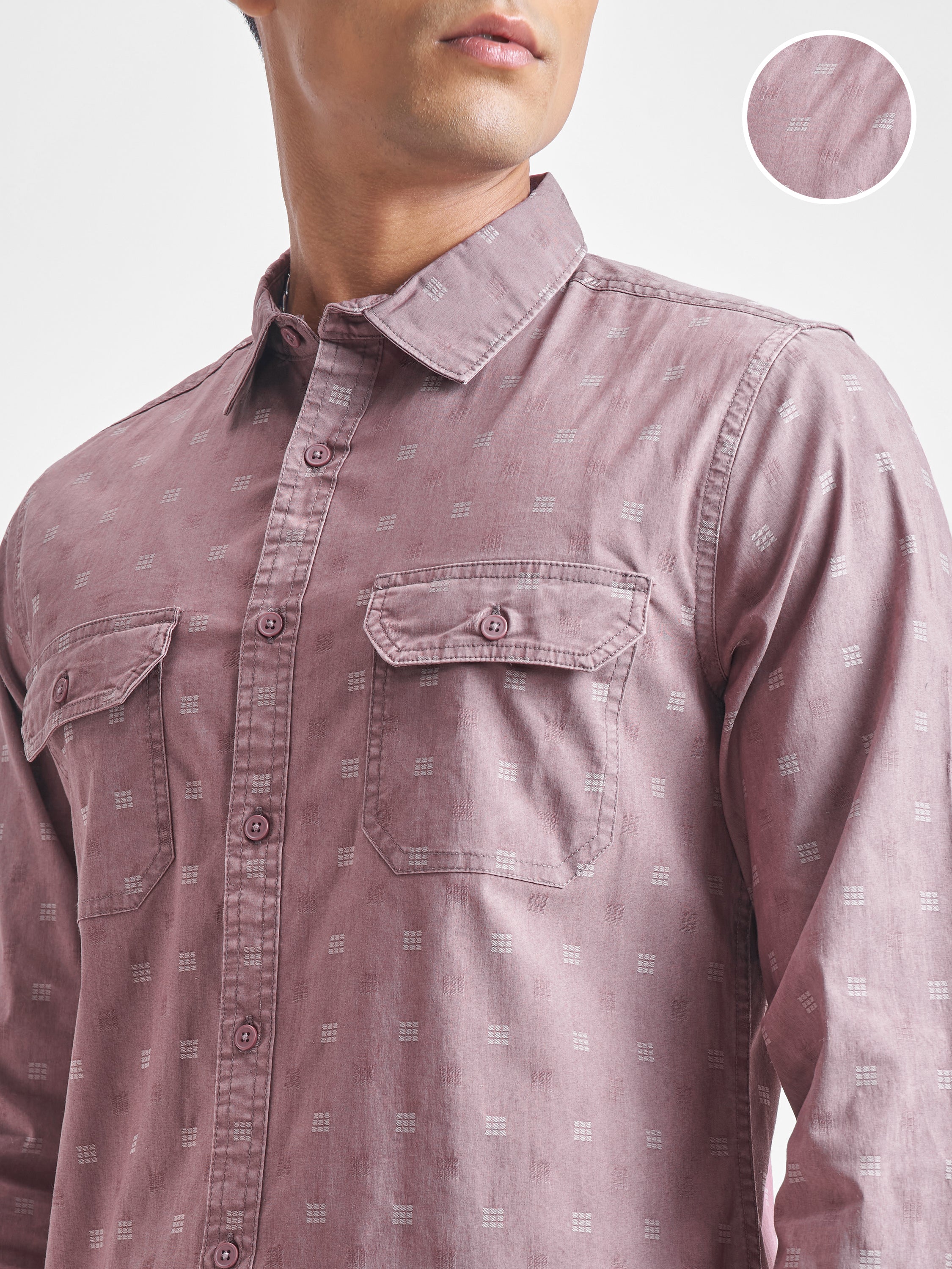 Highlander Men Mauve Self Design Slim Fit Casual Shirt - Mauve - Image 5