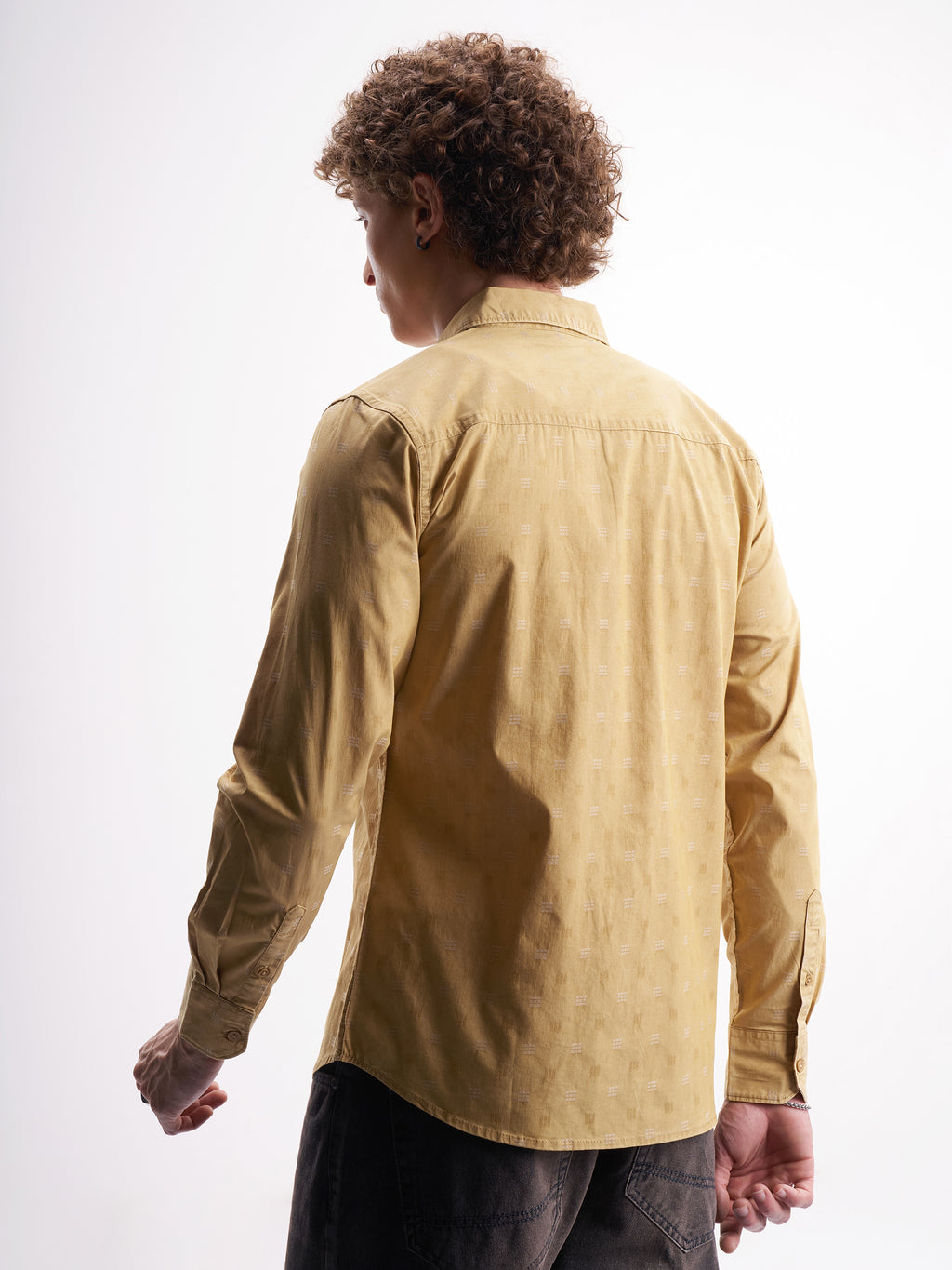 Highlander Men Mustard Self Design Relaxed Fit Casual Shirt - Mustard - Image 3