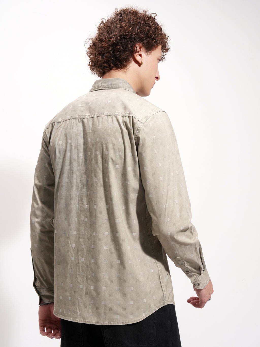 Highlander Men Olive Self Design Slim Fit Casual Shirt - Olive - Image 3