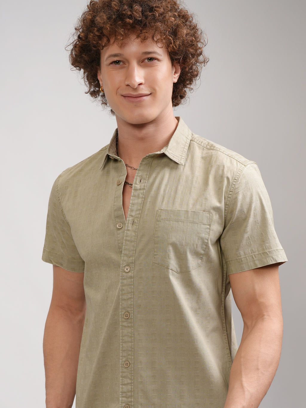 Highlander Men Khaki Printed Slim Fit Casual Shirt - Khaki - Image 1
