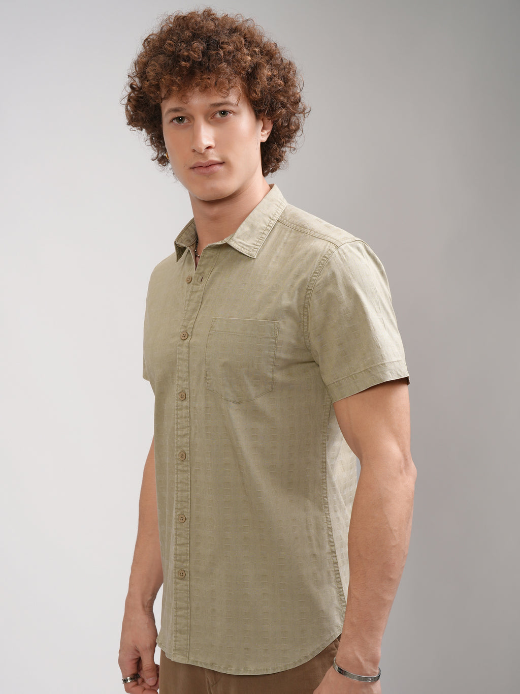 Highlander Men Khaki Printed Slim Fit Casual Shirt - Khaki - Image 4