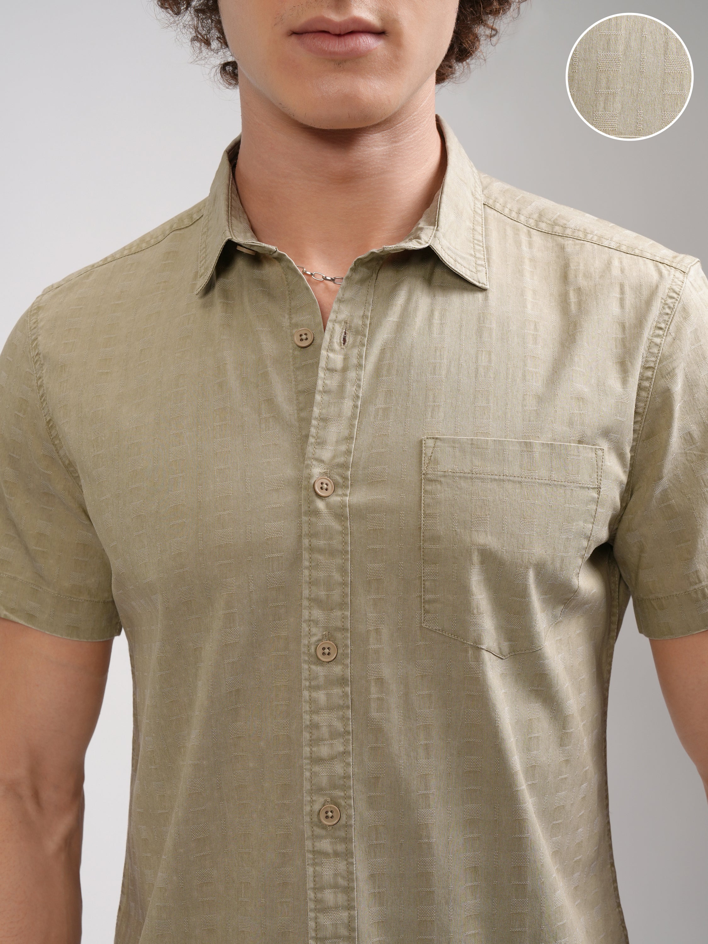 Highlander Men Khaki Printed Slim Fit Casual Shirt - Khaki - Image 5