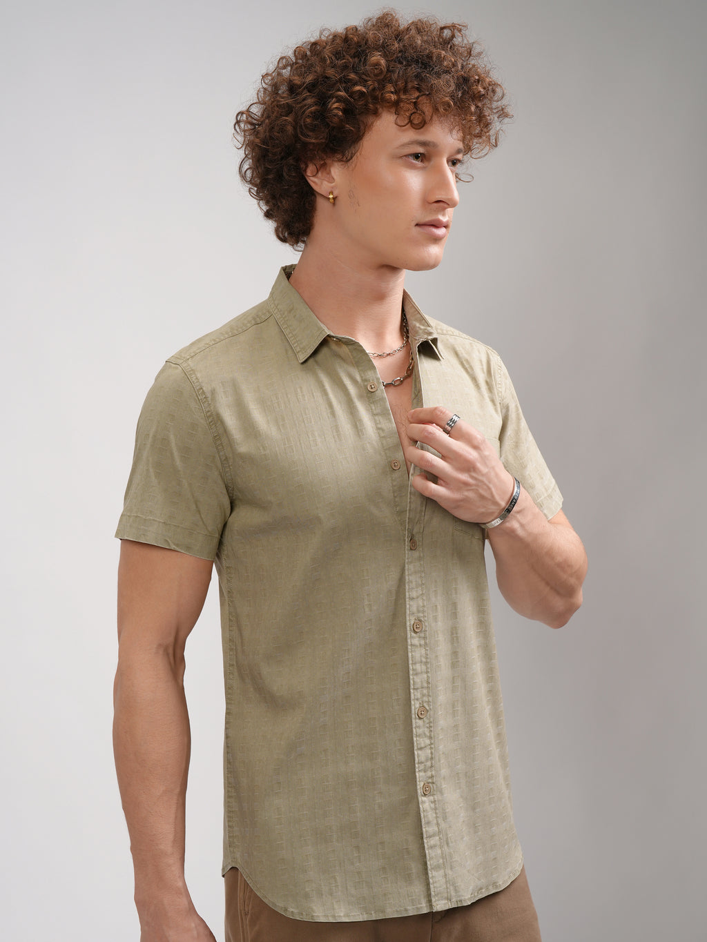 Highlander Men Khaki Printed Slim Fit Casual Shirt - Khaki - Image 6