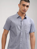 Highlander Men Blue Solid Slim Fit Casual Shirt - Blue - Image 1