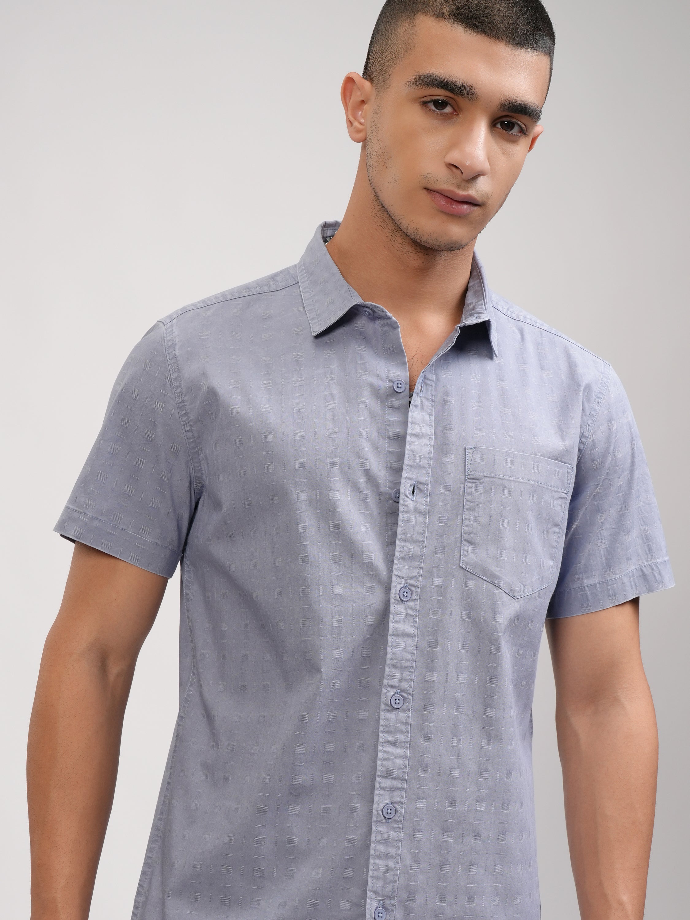 Highlander Men Blue Solid Slim Fit Casual Shirt - Blue - Image 1