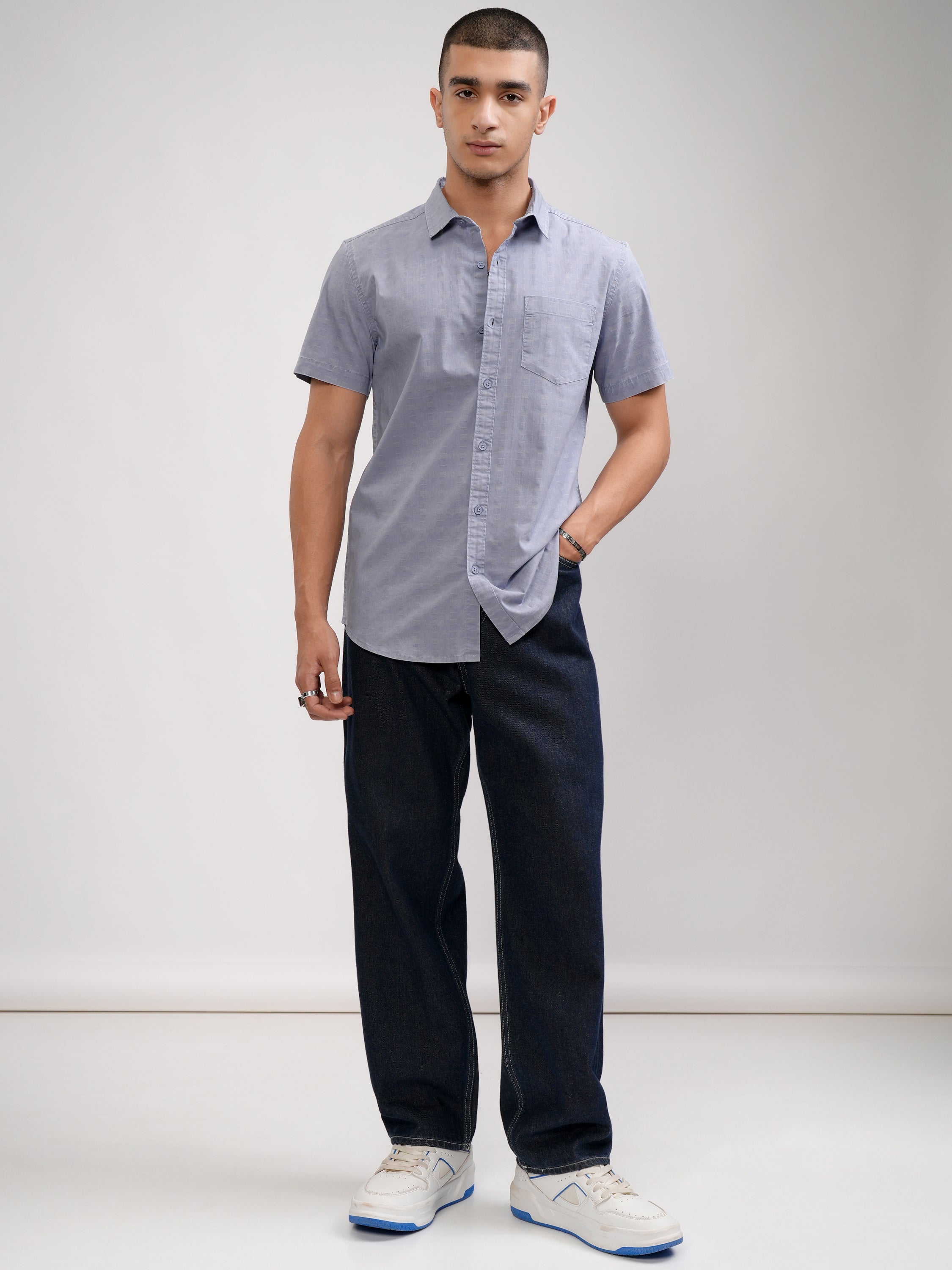 Highlander Men Blue Solid Slim Fit Casual Shirt - Blue - Image 2