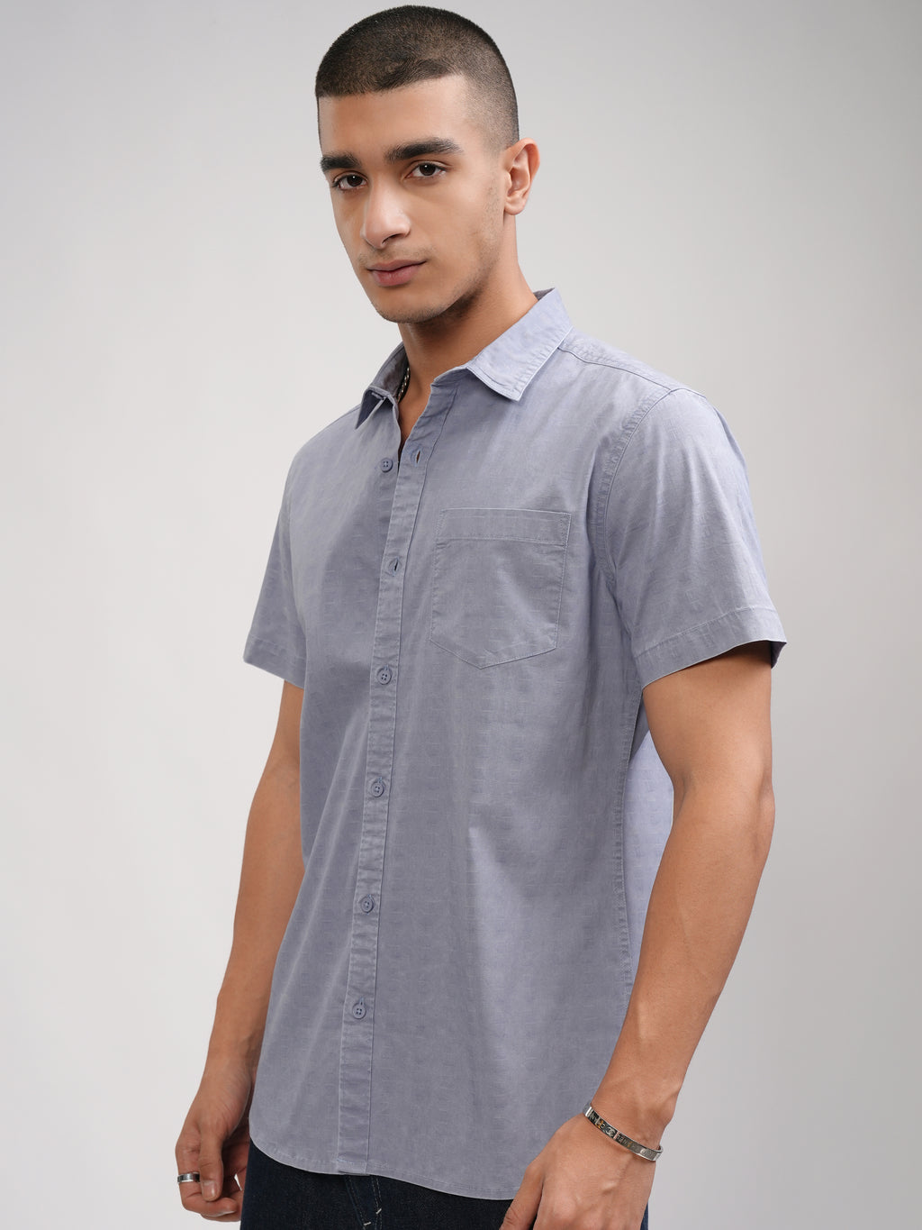 Highlander Men Blue Solid Slim Fit Casual Shirt - Blue - Image 4