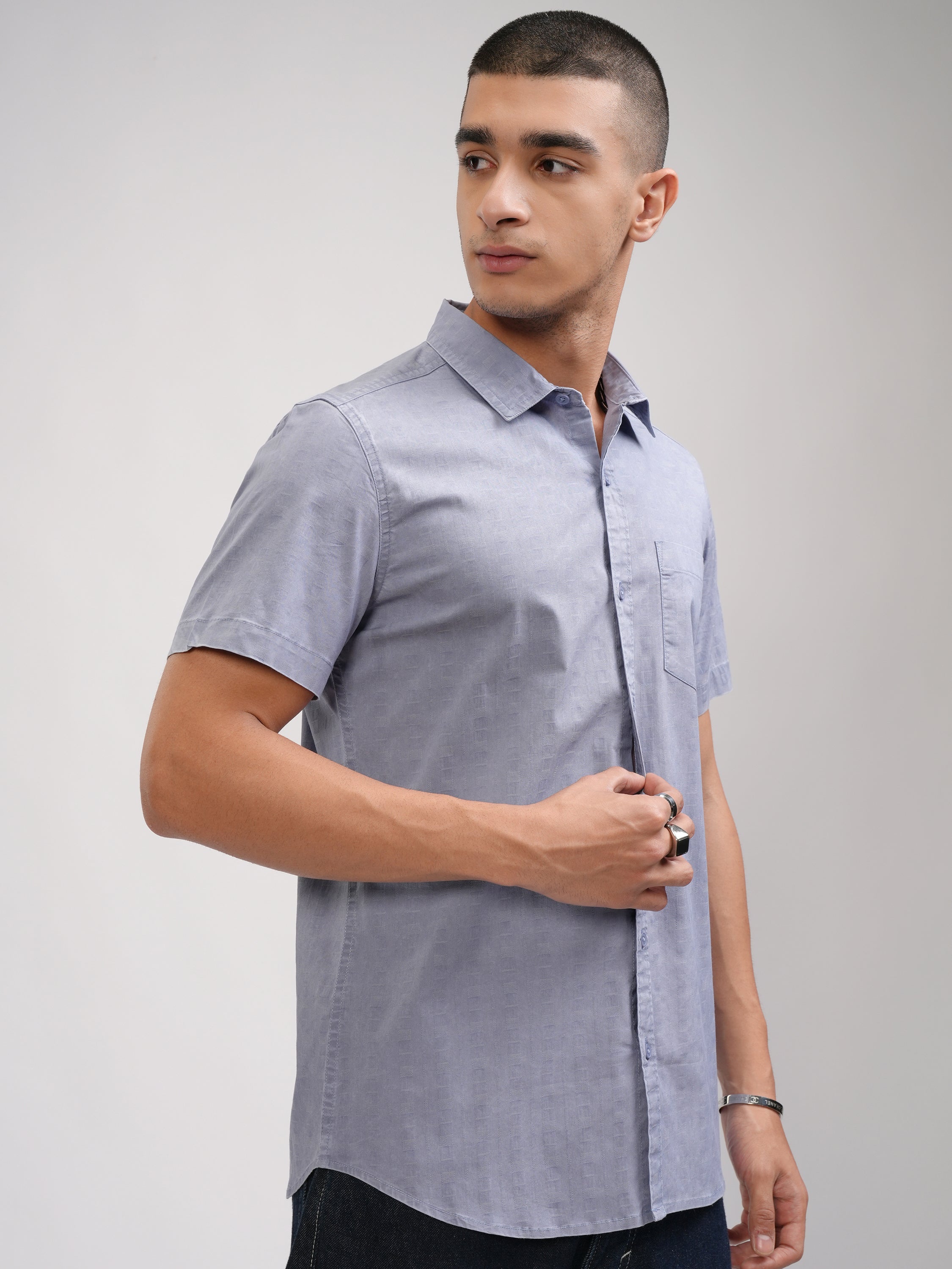 Highlander Men Blue Solid Slim Fit Casual Shirt - Blue - Image 6