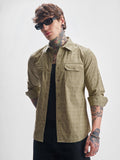 Highlander Men Khaki Self Design Slim Fit Casual Shirt - Khaki - Image 1