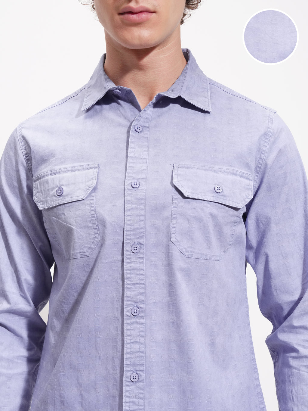 Highlander Men Blue Self Design Slim Fit Casual Shirt - Blue - Image 5