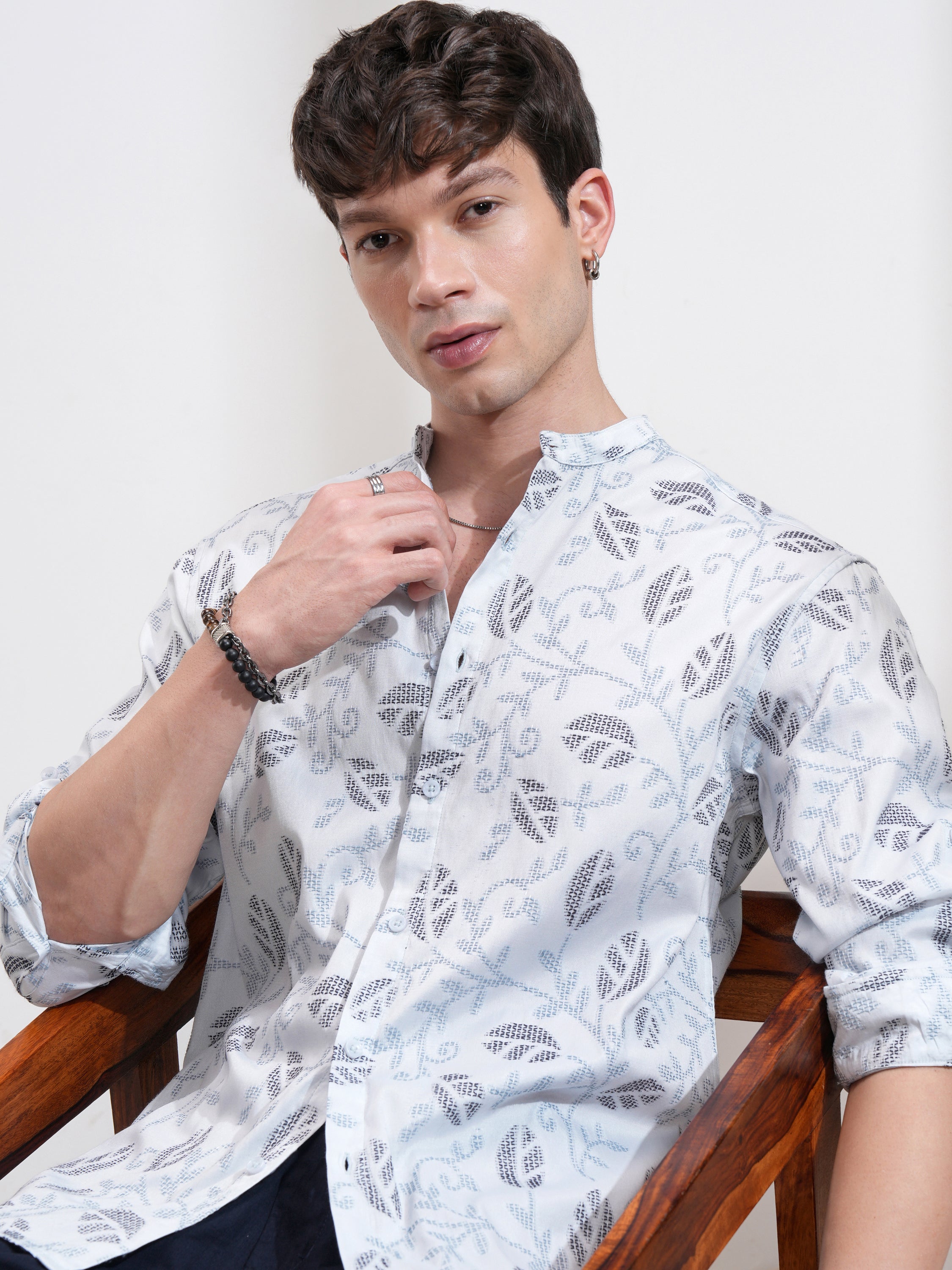 Highlander Men Blue Self Design Relaxed Fit Casual Shirt - Blue - Image 1