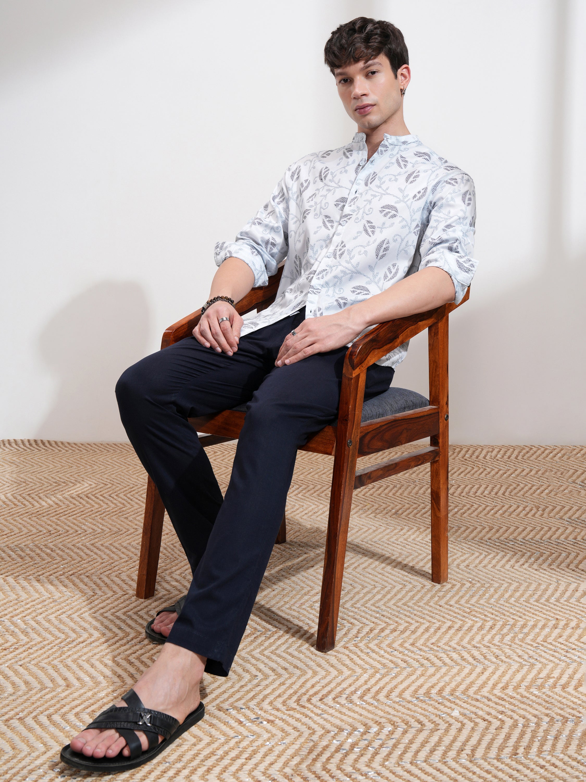 Highlander Men Blue Self Design Relaxed Fit Casual Shirt - Blue - Image 2