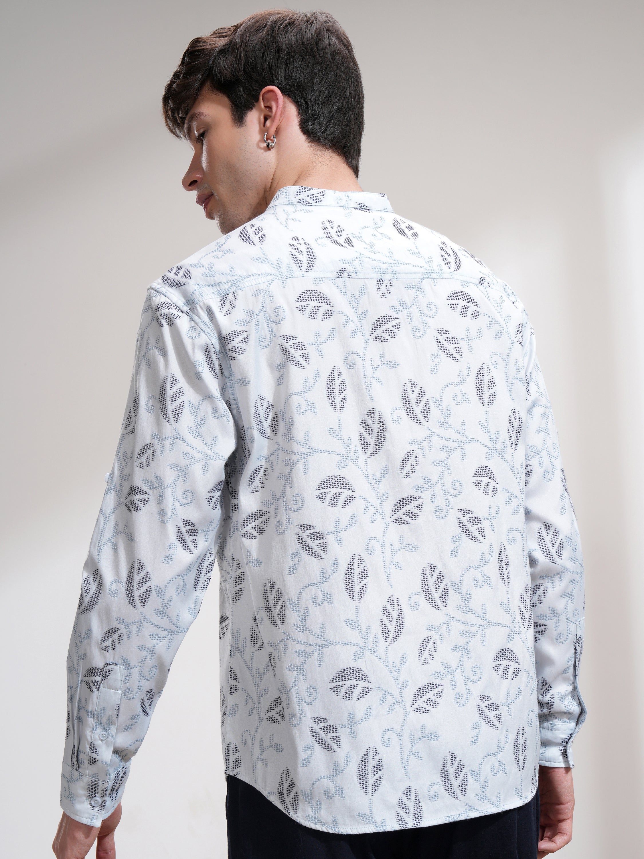 Highlander Men Blue Self Design Relaxed Fit Casual Shirt - Blue - Image 3