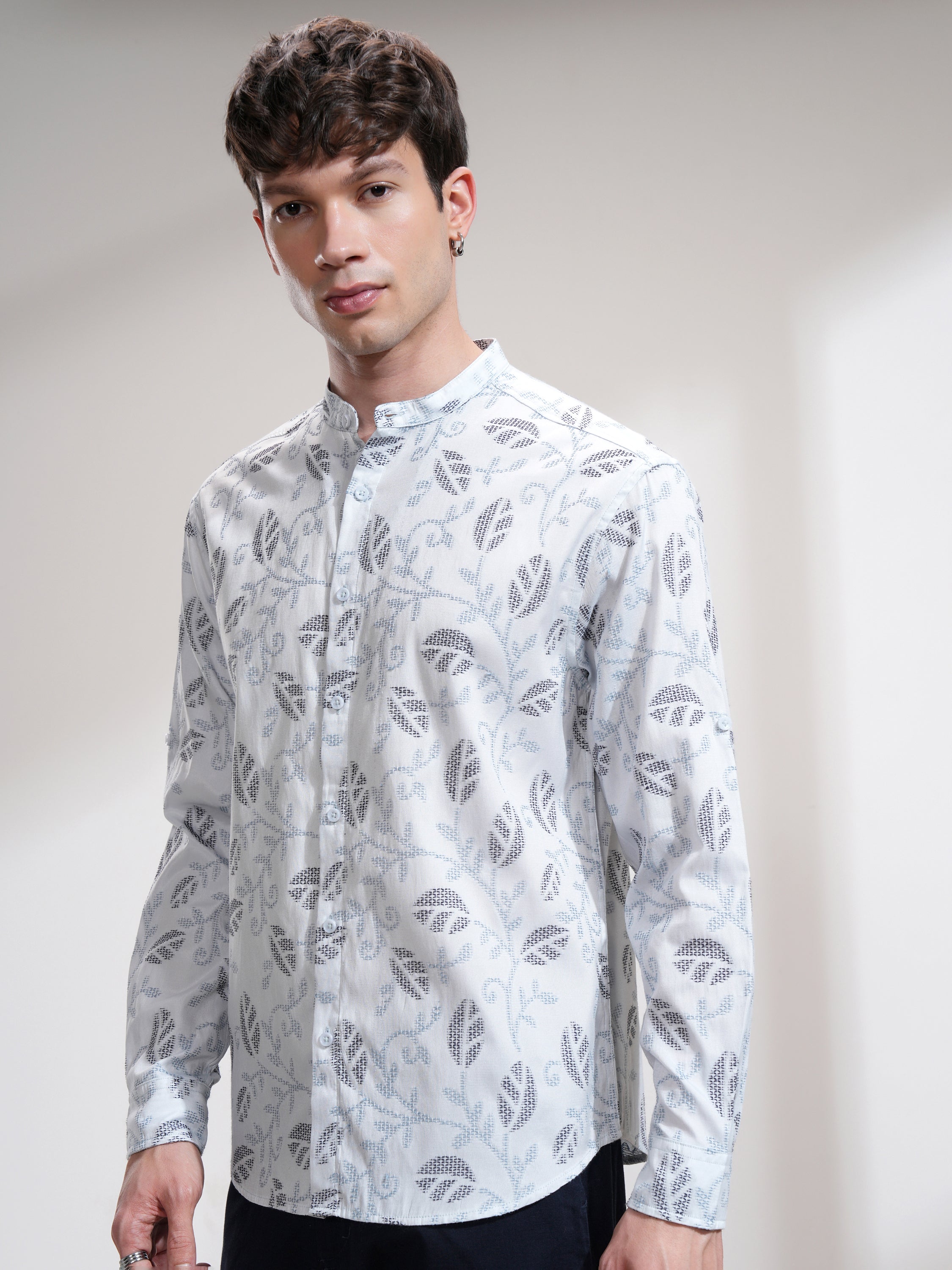 Highlander Men Blue Self Design Relaxed Fit Casual Shirt - Blue - Image 4