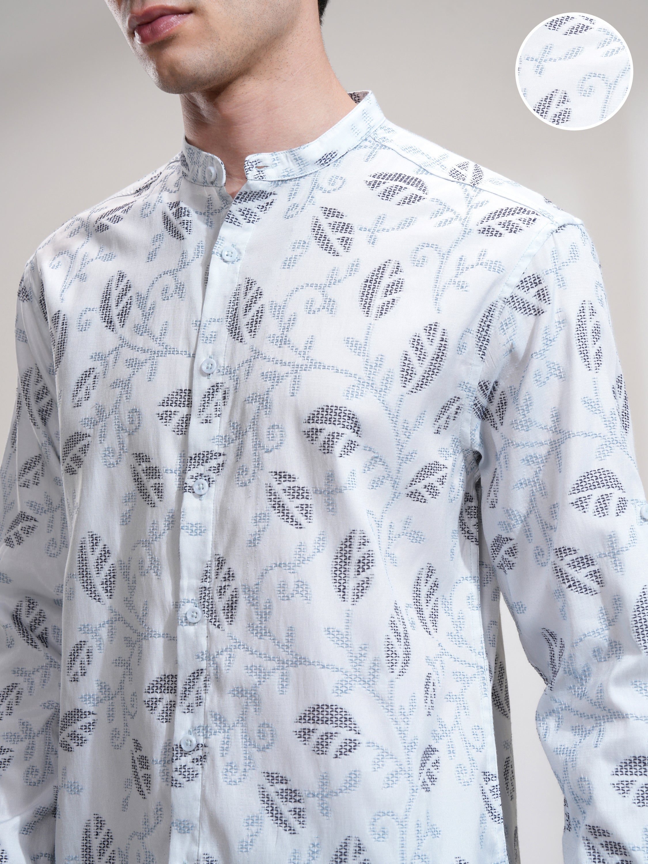 Highlander Men Blue Self Design Relaxed Fit Casual Shirt - Blue - Image 5
