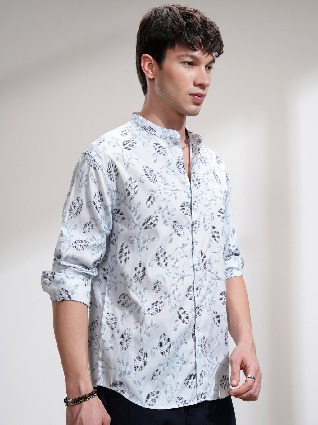 Highlander Men Blue Self Design Relaxed Fit Casual Shirt - Blue - Image 6