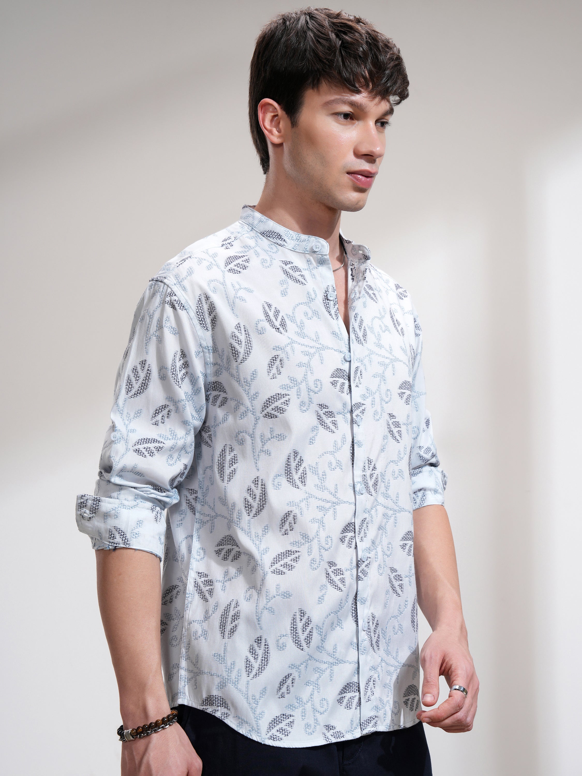 Highlander Men Blue Self Design Relaxed Fit Casual Shirt - Blue - Image 6