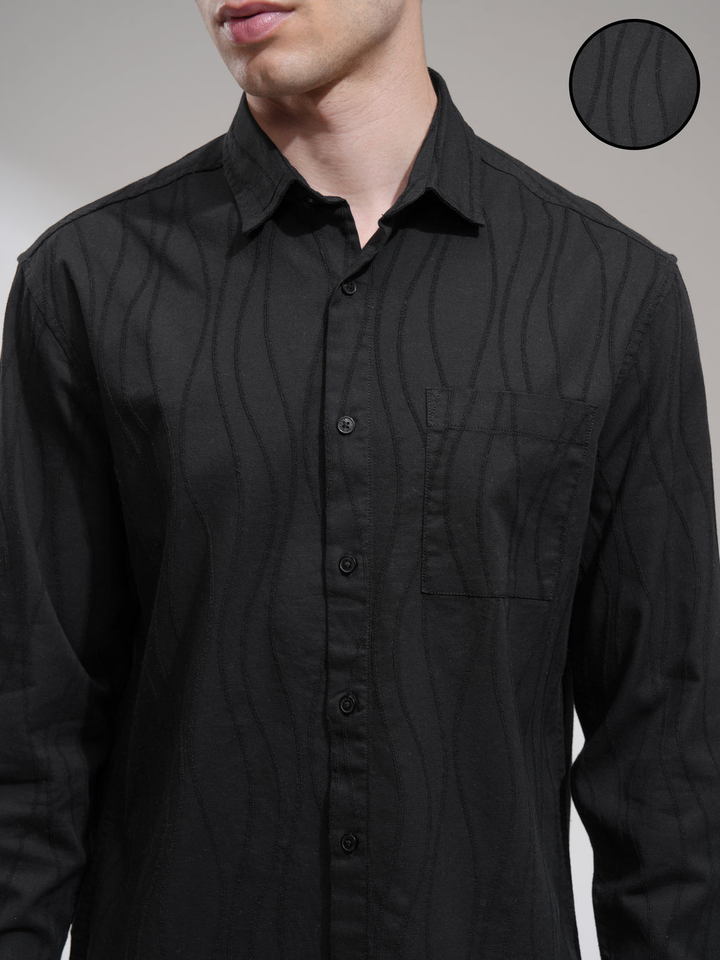Highlander Men Black Self Design Relaxed Fit Casual Shirt - Black - Image 5
