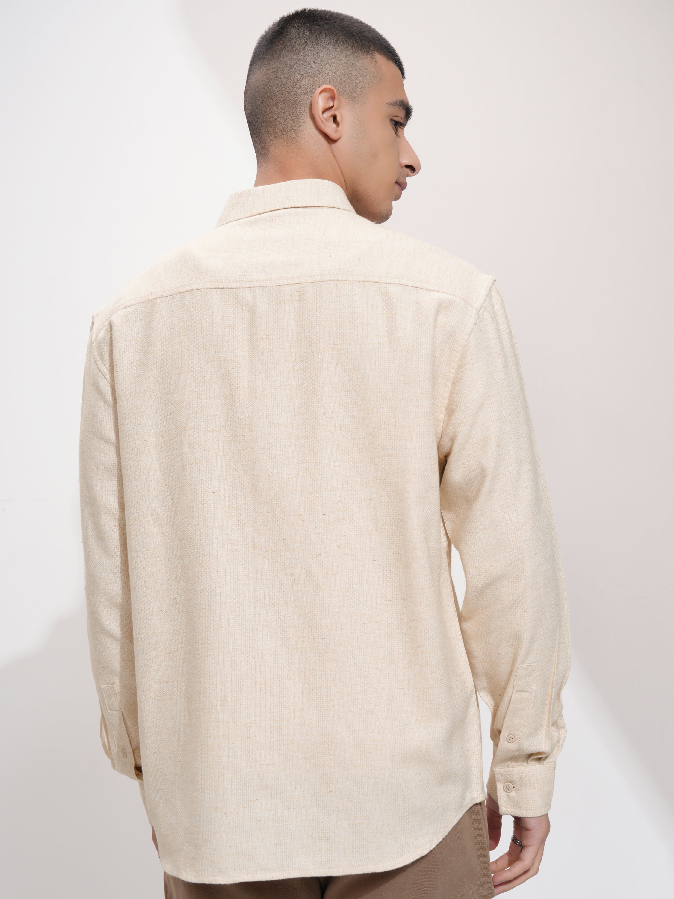 Highlander Men Beige Solid Relaxed Fit Casual Shirt - Beige - Image 3