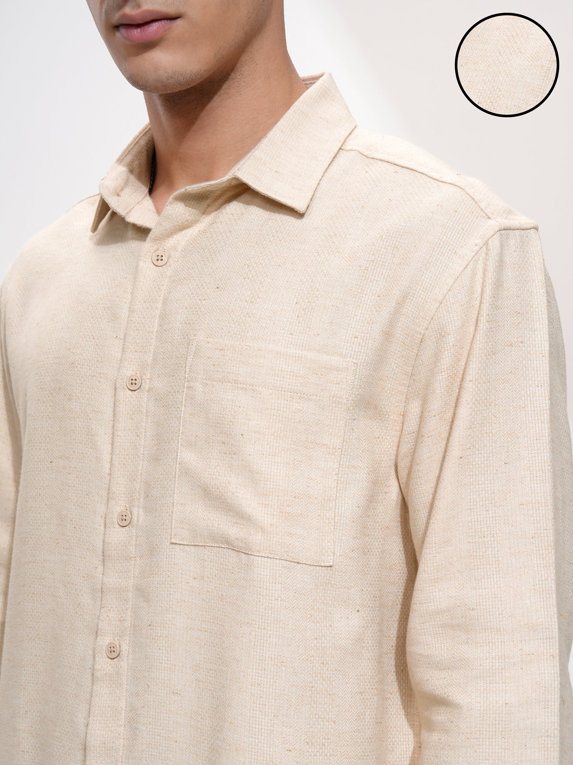 Highlander Men Beige Solid Relaxed Fit Casual Shirt - Beige - Image 5