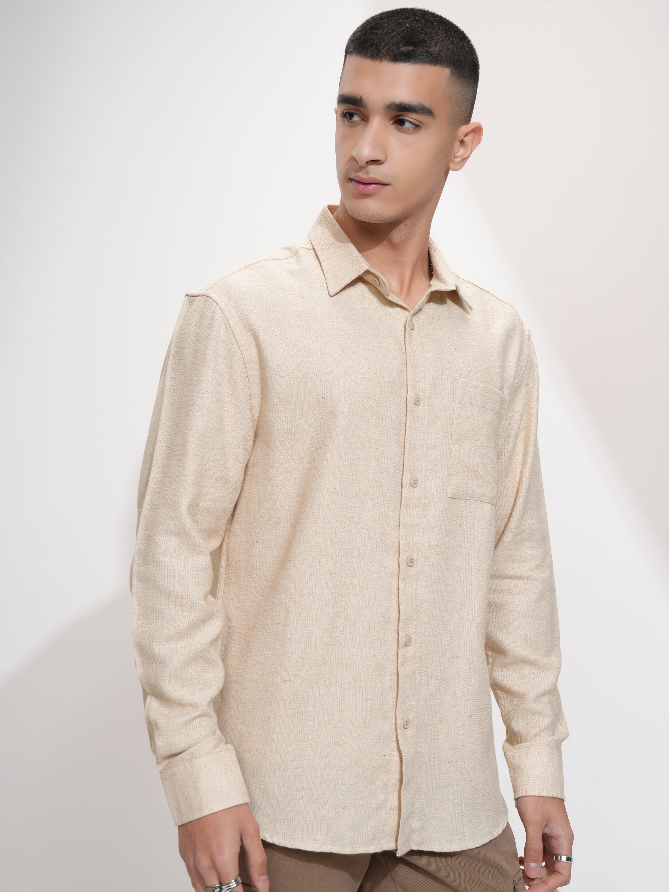 Highlander Men Beige Solid Relaxed Fit Casual Shirt - Beige - Image 6