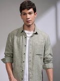 Highlander Men Olive Self Design Relaxed Fit Casual Shirt - Olive - Image 1