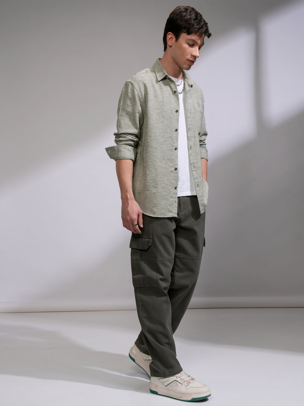 Highlander Men Olive Self Design Relaxed Fit Casual Shirt - Olive - Image 2