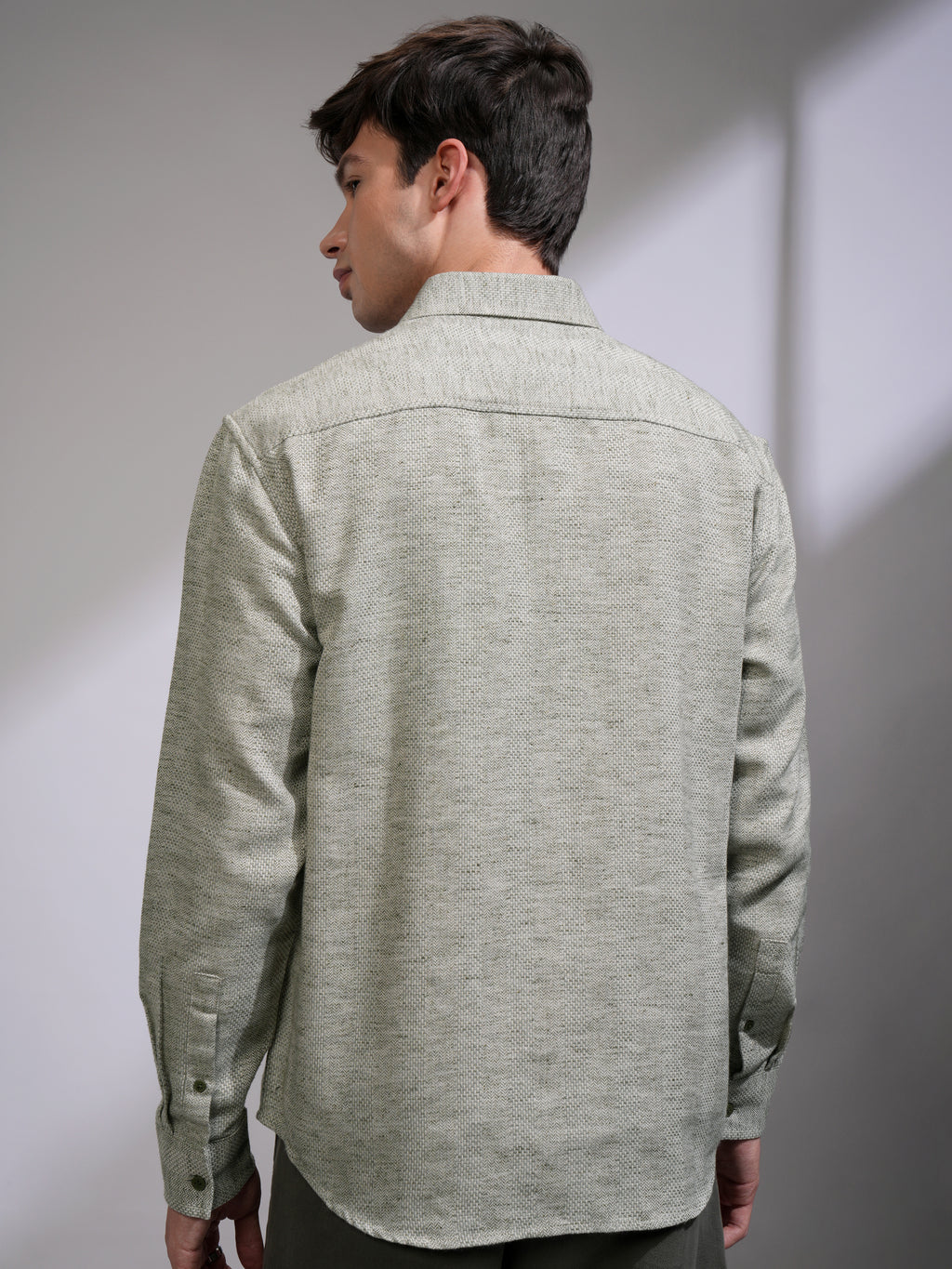 Highlander Men Olive Self Design Relaxed Fit Casual Shirt - Olive - Image 3